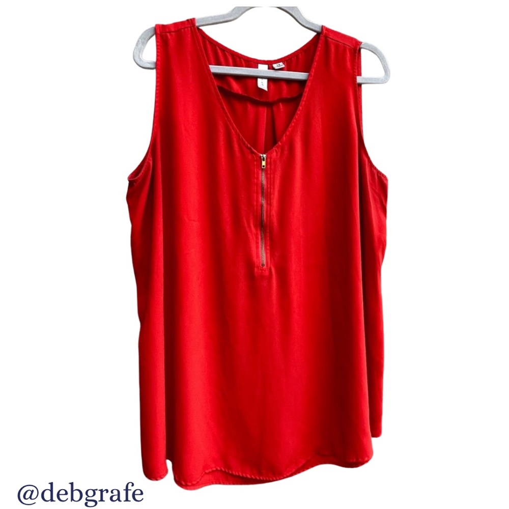 🚨TACERA SIZE 2X V-NECK QUARTER ZIPPER SLEEVELESS RED-ORANGE TOP P2P:25” L:32”